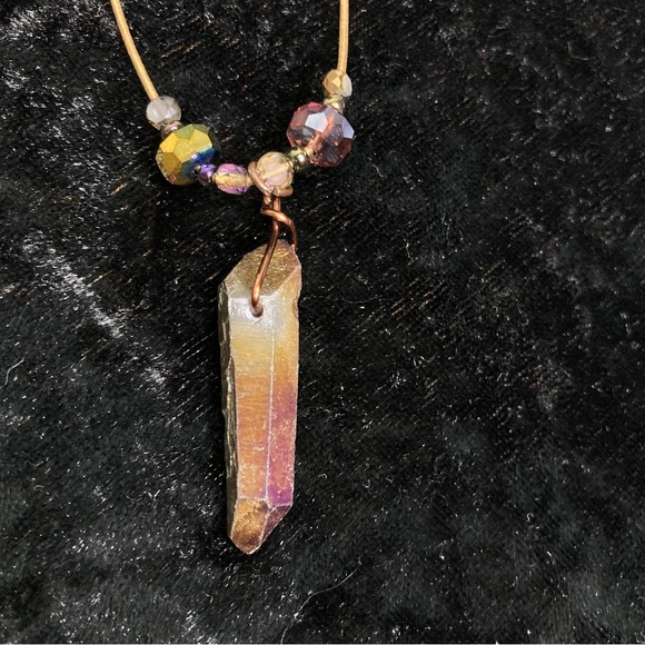 Hand Crafted Boho Electroplated Quartz And Crystal Bead Necklace NEW - Picture 3 of 10